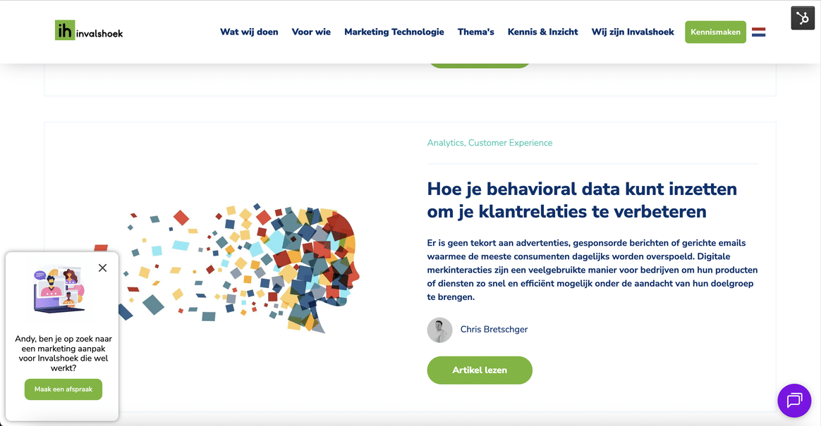 Leadconversie pop-up voorbeeld